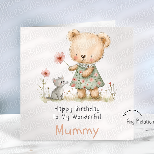 Cute Bear With Kitten Card - 2 designs