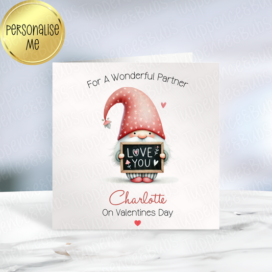 Gnome With Sign Valentine's Card - 2 Designs