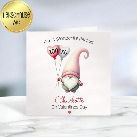 Gnome With Balloon Valentine's Card