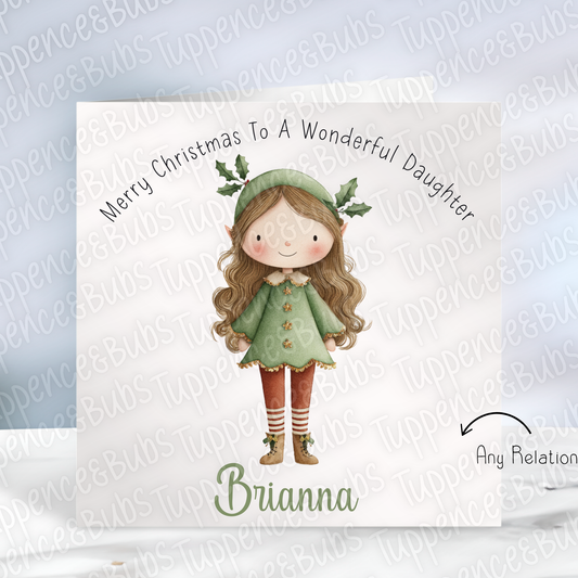 Cute Elf Girl Themed Christmas Card
