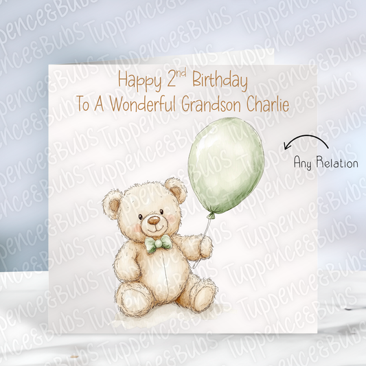 Cute Bear With Green Balloon Card