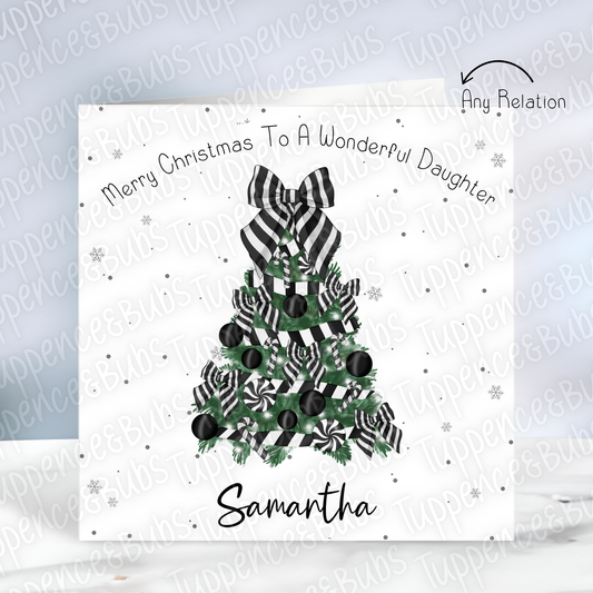 Black & White Striped Christmas Tree Card