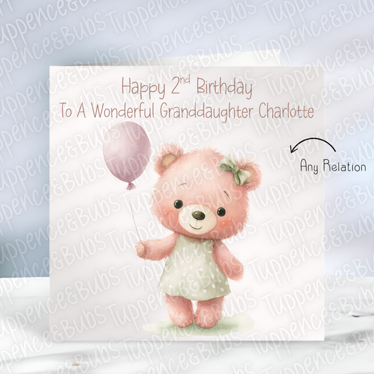 Cute Teddy Bear With Balloon Card - 4 Designs