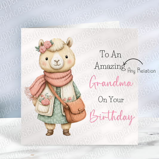 Cute Llama Themed Birthday Card