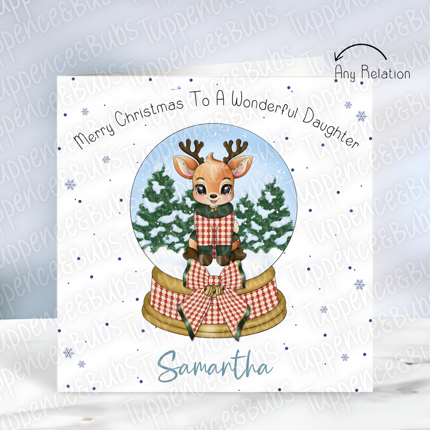 Tartan Reindeer Snow Globe Themed Christmas Card