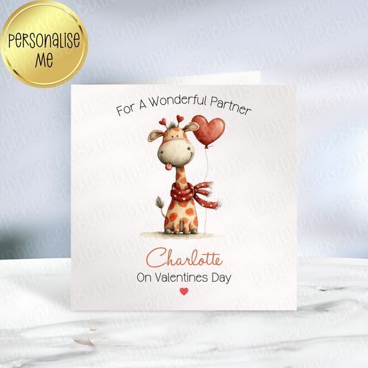 Giraffe With Heart Balloon Valentine's Card