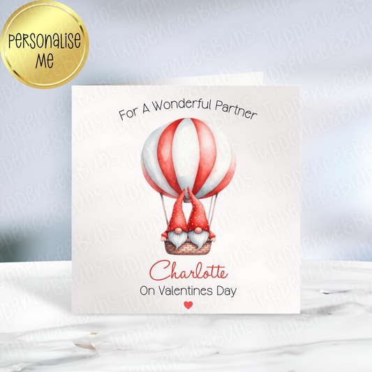 Gnomes In Hot Air Balloon Valentine's Card
