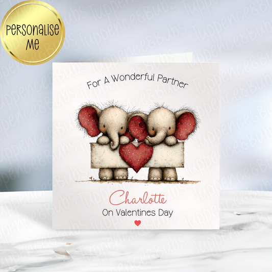 Elephants In Love Valentine's Card