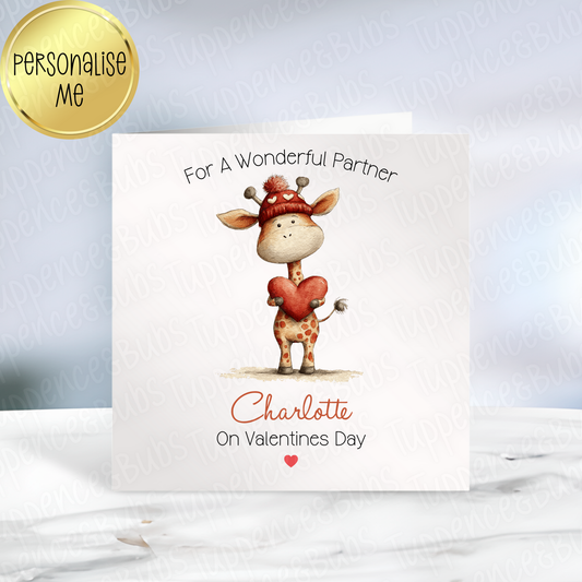 Giraffe Holding A Heart Valentine's Card