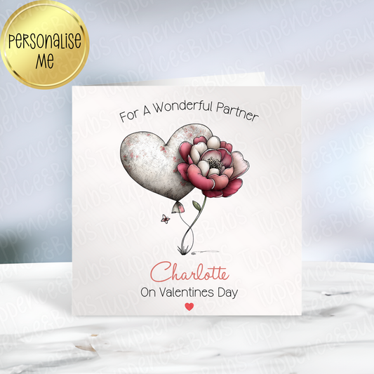 Flower & Heart balloon Themed Valentine's Card
