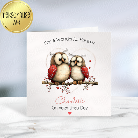 Owls In Love Themed Valentine's Card