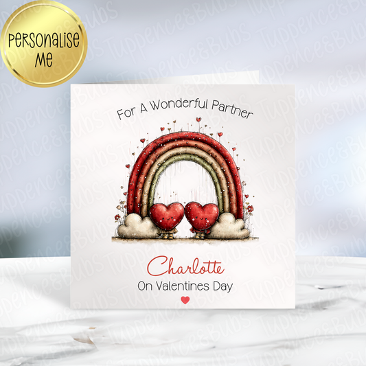 Rainbow With Hearts Themed Valentine's Card