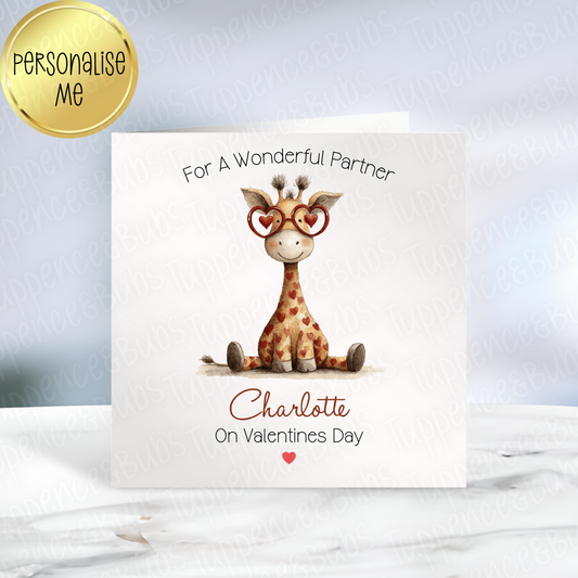 Giraffe Wearing Glasses Valentine's Card