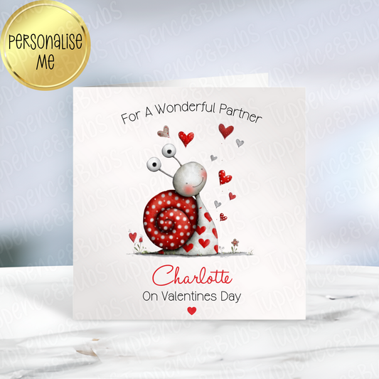 Cute Snail With Hearts Themed Valentine's Day Card