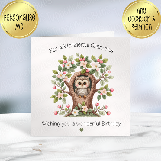 Floral Owl Themed Card - 3 Designs