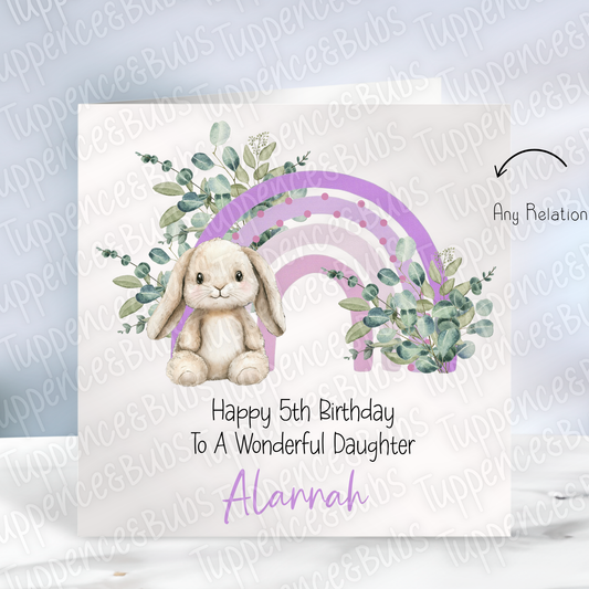 Cute Rainbow Bunny Card - 5 Designs