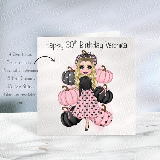 Pink & Black Pumpkin Themed Card