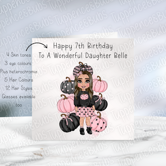 Toddler Girl Pumpkin Themed Card