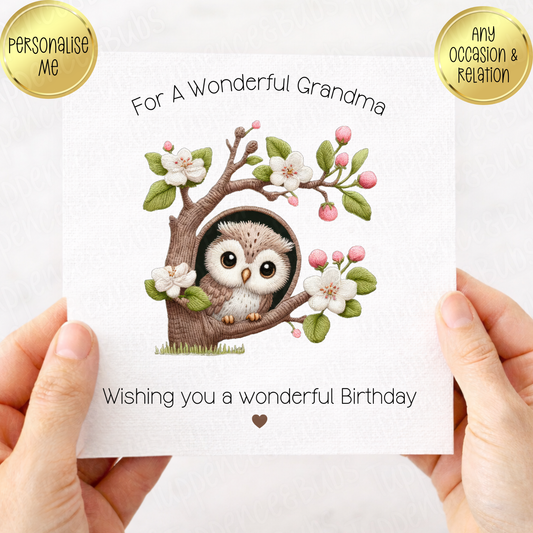 Floral Owl Themed Card - 3 Designs