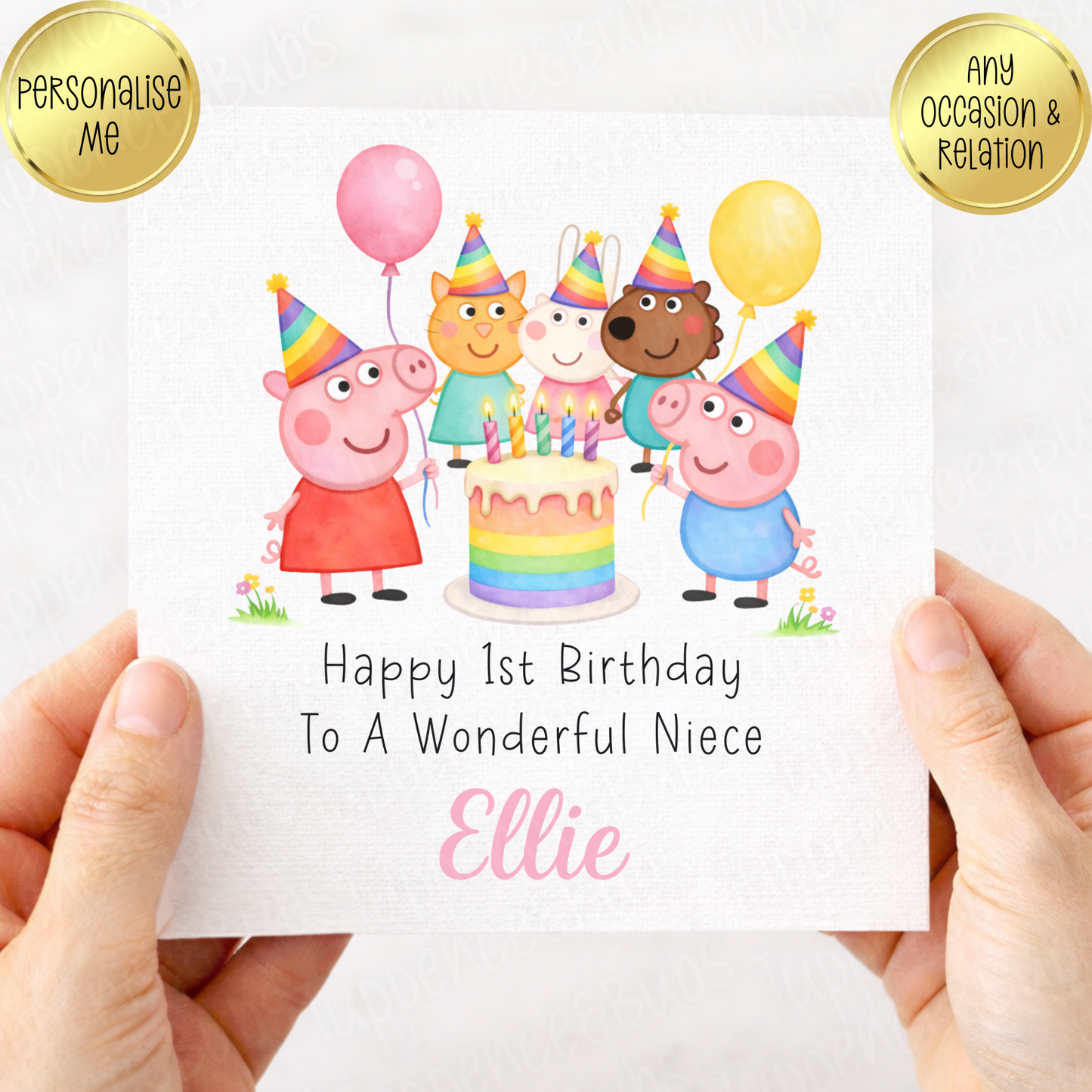 Pig Inspired Birthday Card - Pink or Blue