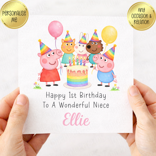 Pig Inspired Birthday Card - Pink or Blue