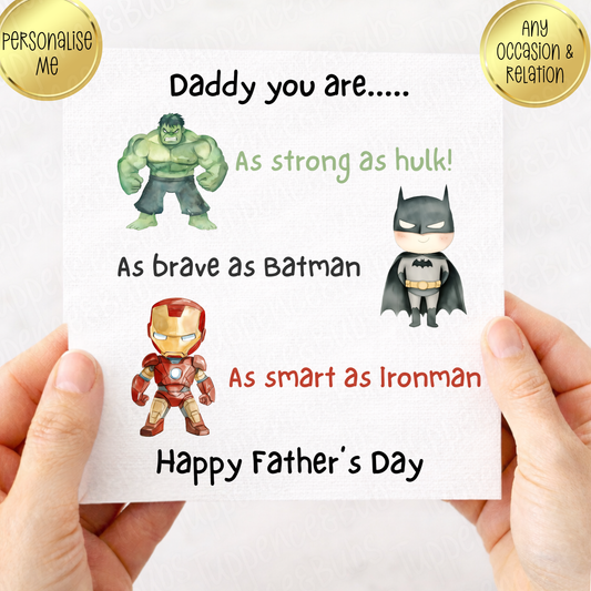 As Strong As Super Character Themed Father's Day Card