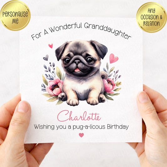 Pug Themed Birthday Card