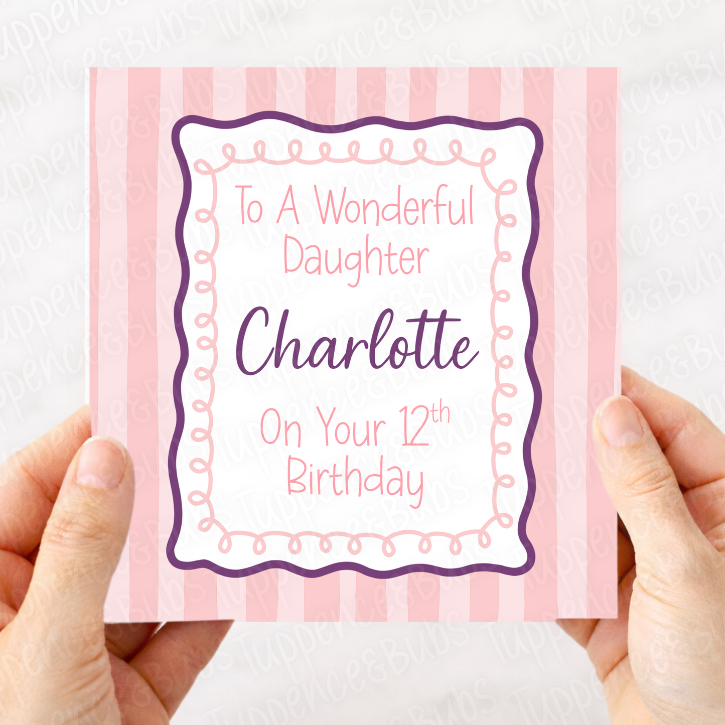 Pink Striped Birthday Card