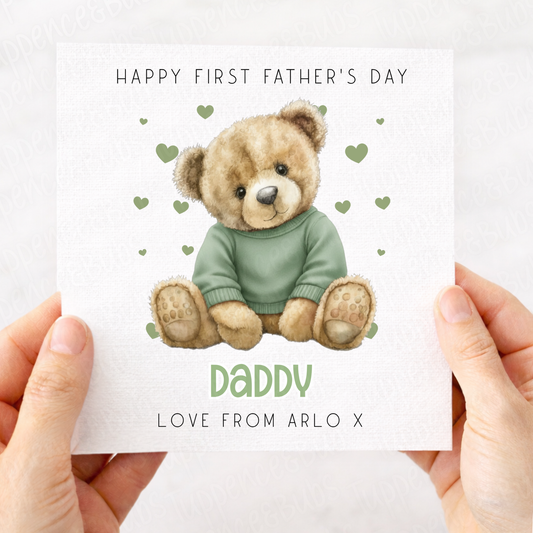Green Hearts Teddy Bear Father's Day Card
