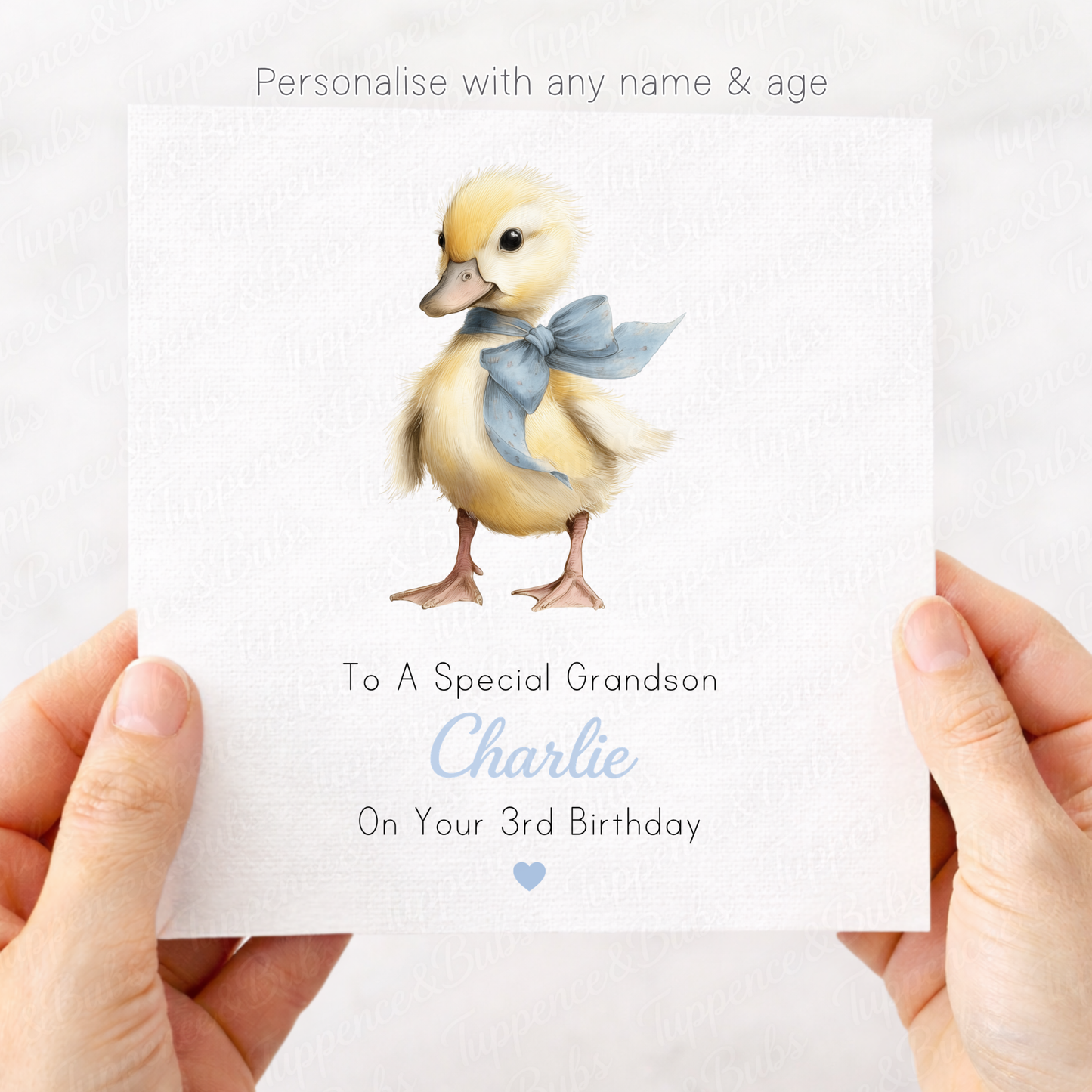 Blue Bow Little Duckling Card