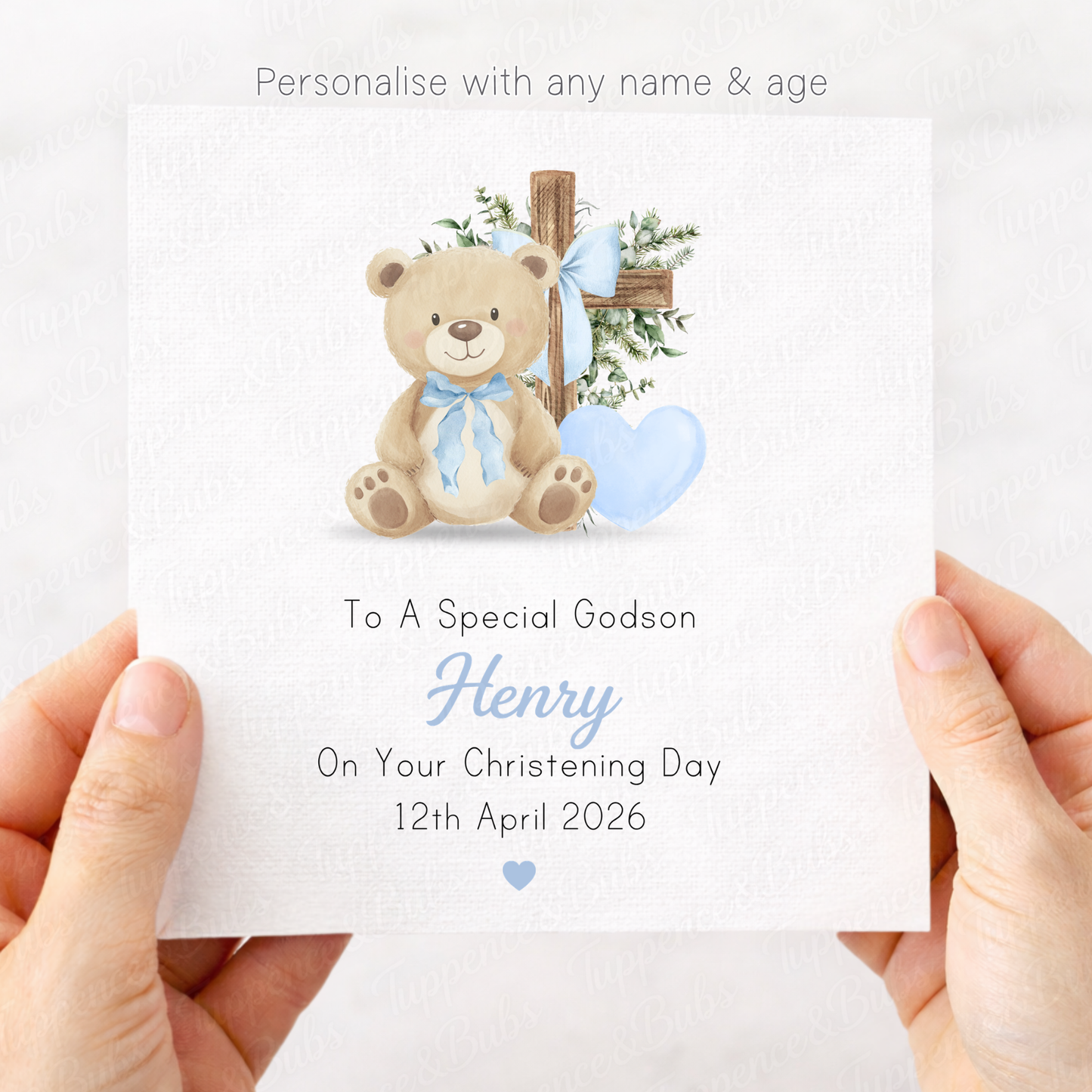 Blue Bear Christening Card