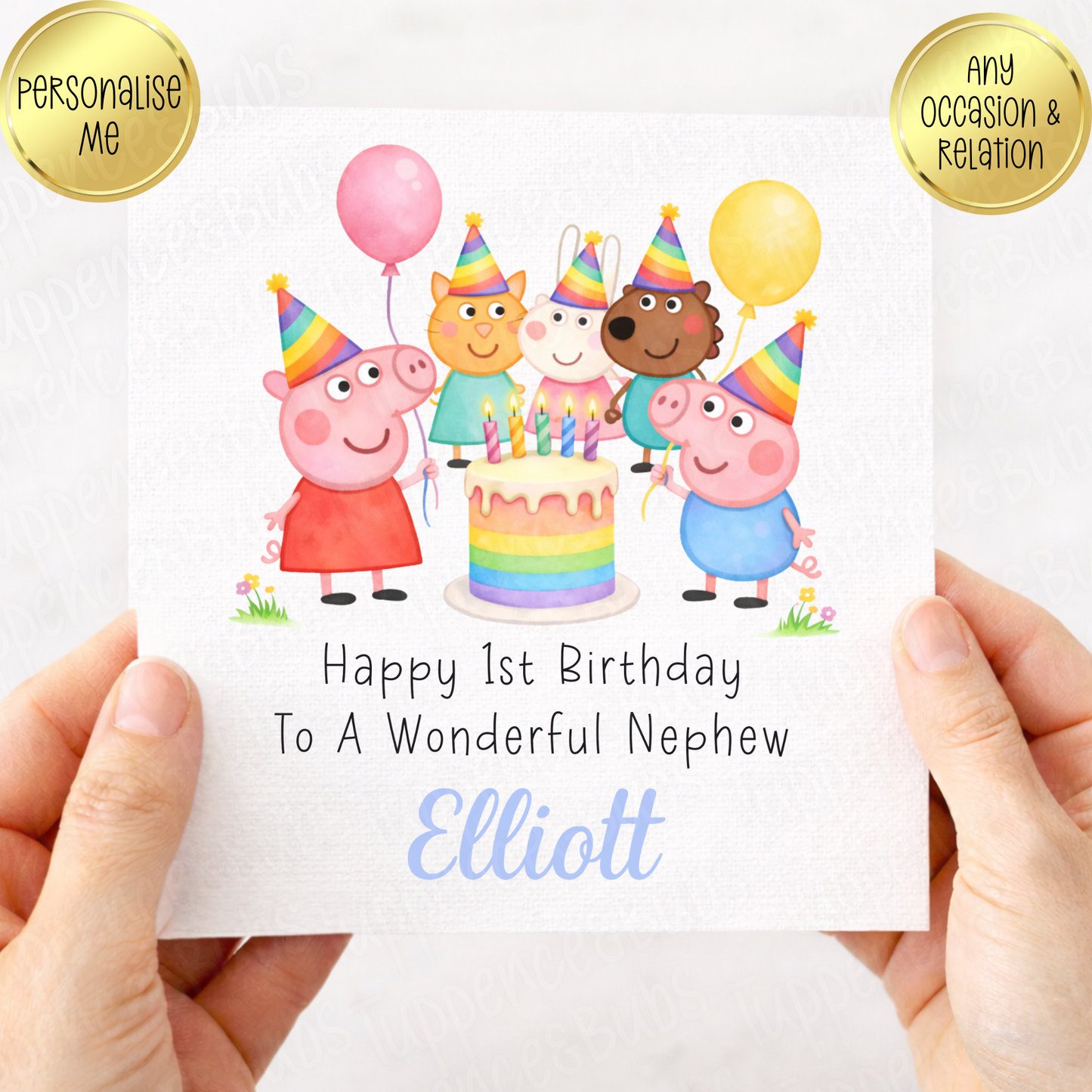Pig Inspired Birthday Card - Pink or Blue