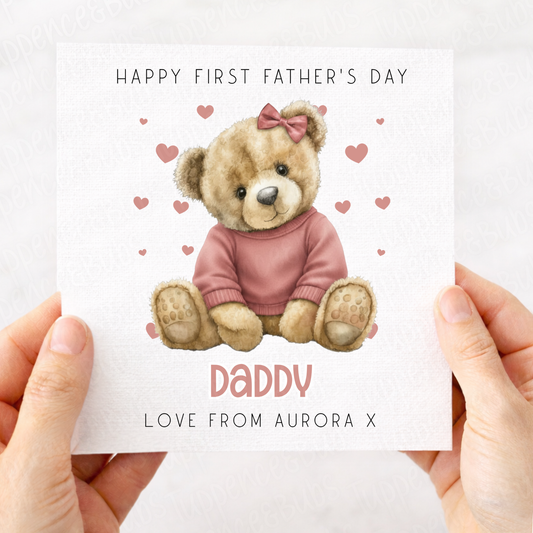 Teddy Bear Pink Hearts Father's Day Card