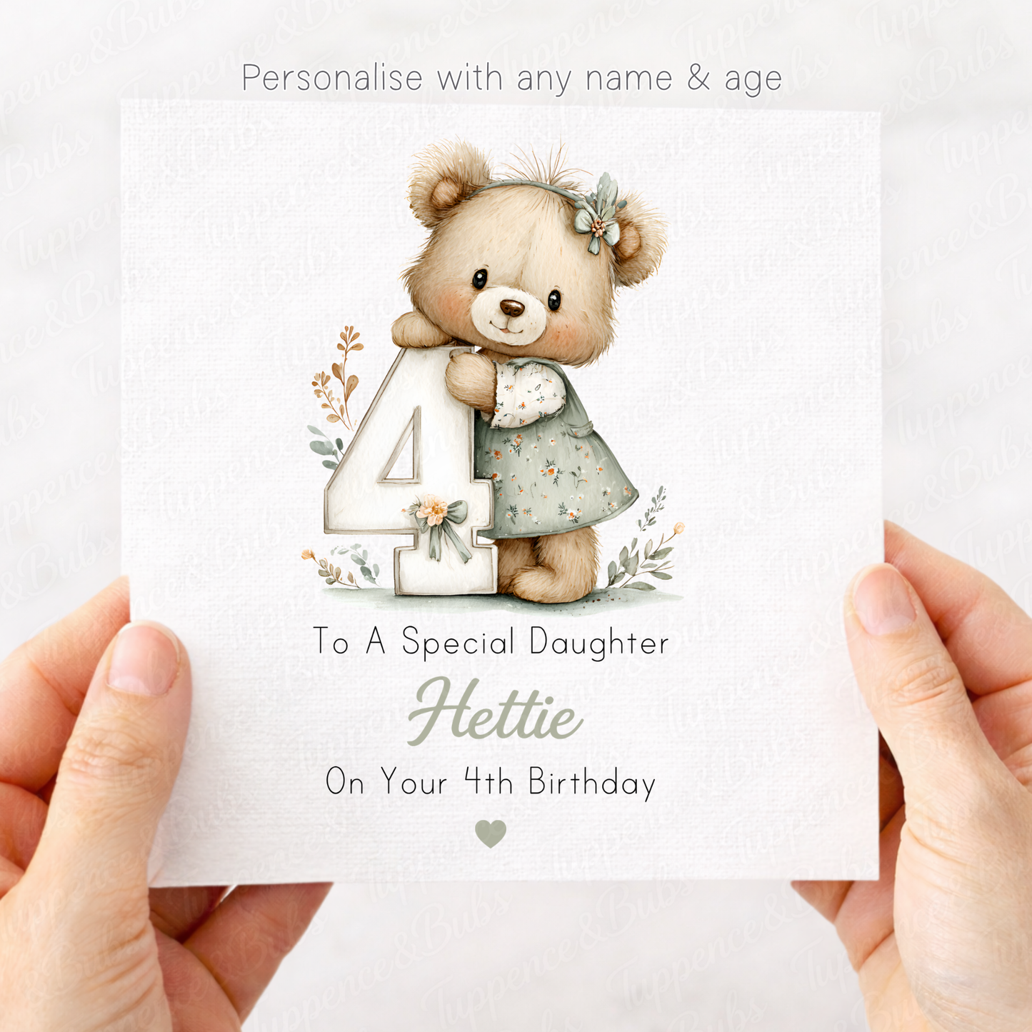 Little Girl Bear Floral Age Card