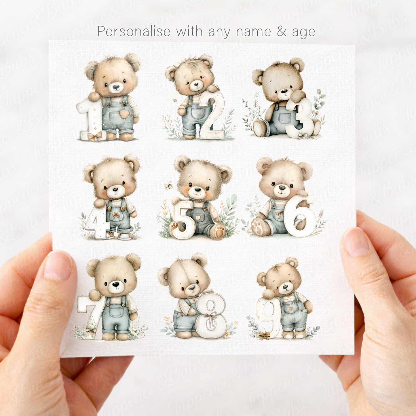 Little Boy Bear Floral Age Card