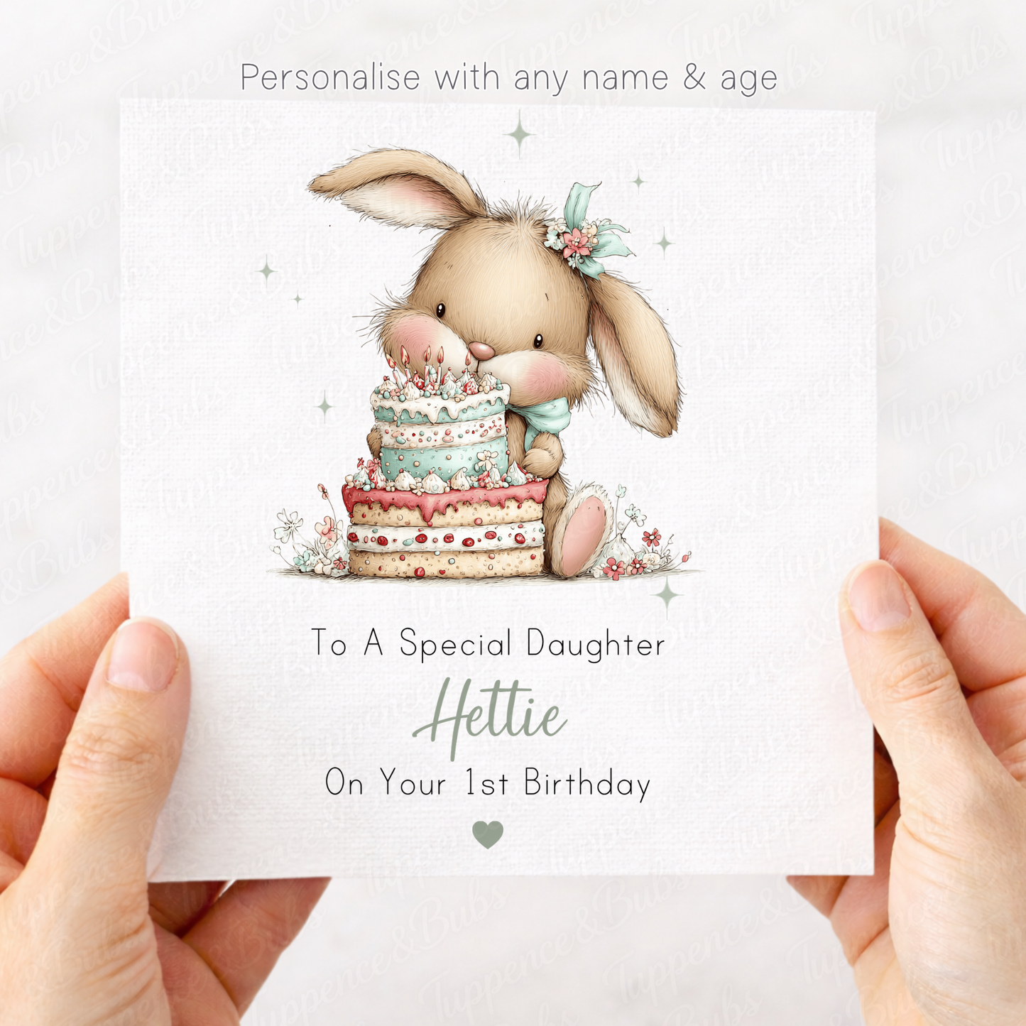 Bunny With Cake Card - 6 Designs