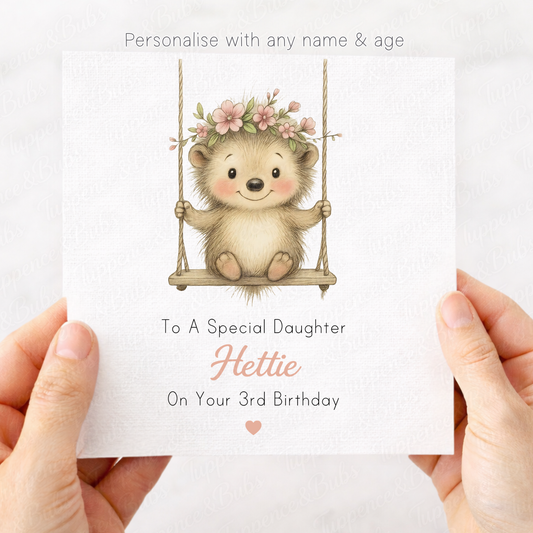 Hedgehog On Swing Card