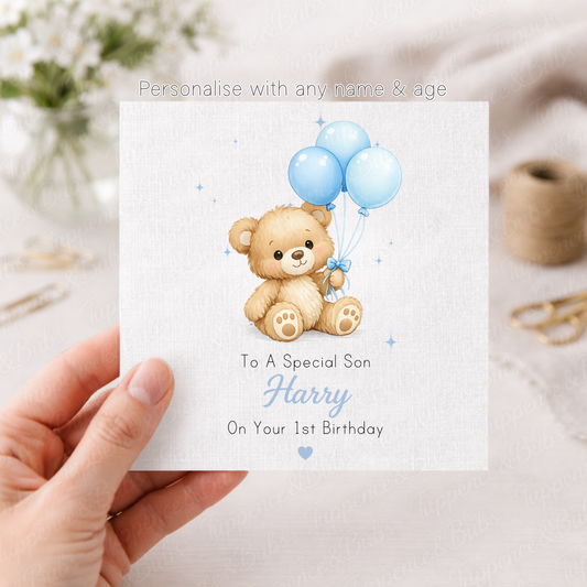Bear With Blue Balloons Card