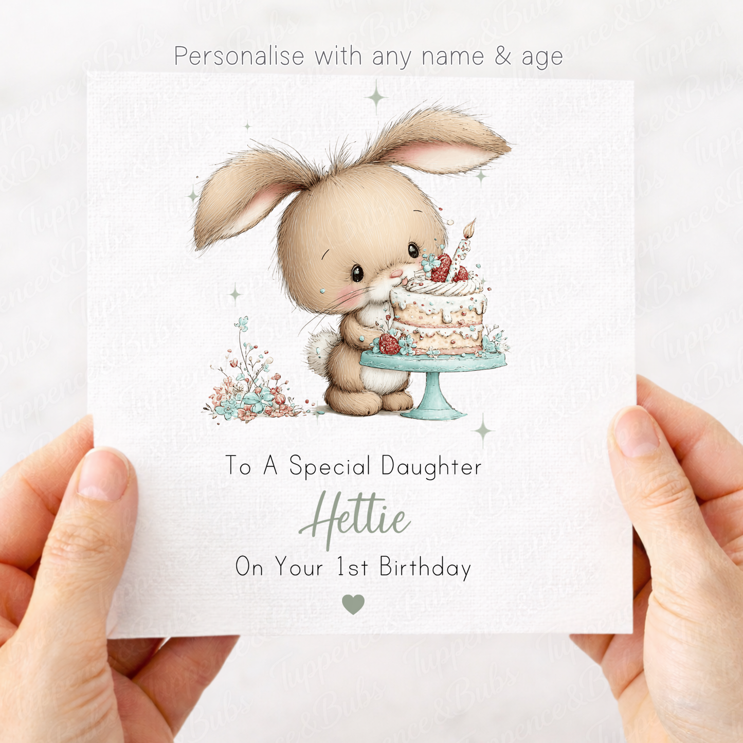 Bunny With Cake Card - 6 Designs