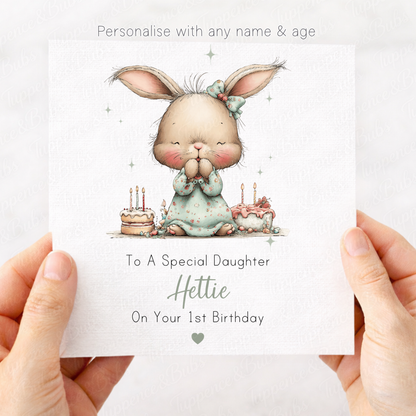 Bunny With Cake Card - 6 Designs