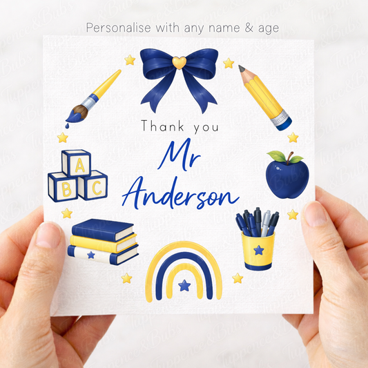 Blue Teacher Wreath Thank You Card