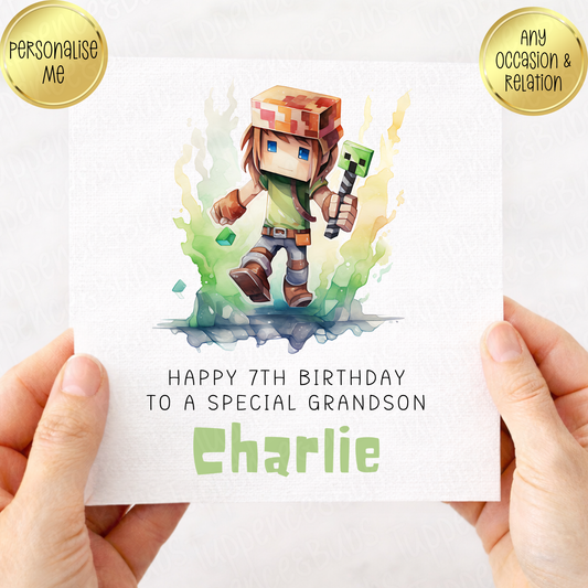 Pixel Minecraft Inspired Birthday Card