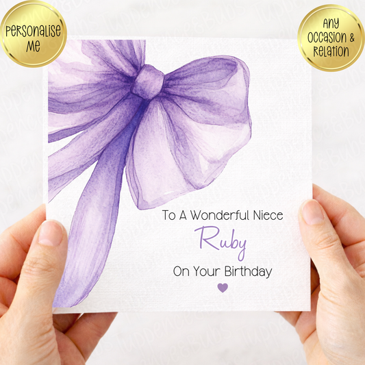 Purple Bow Themed Card - 2 Designs