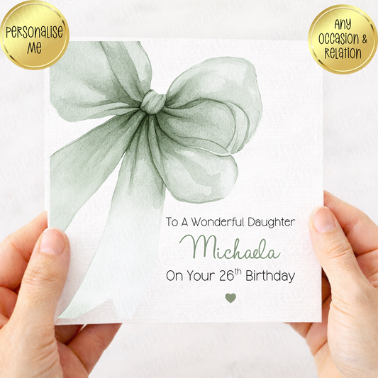 Sage Green Bow Themed, Card