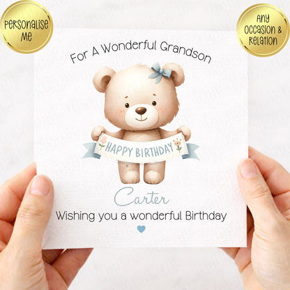 Blue Bear Birthday Card - 2 Designs