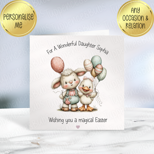Duck & Sheep Themed Easter Card