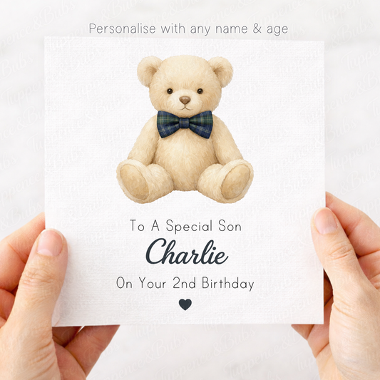Plaid Bow Bear Card