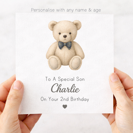 Plaid Bow Bear Card