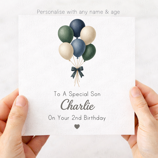 Navy, green & Cream Balloon Card