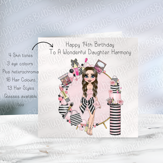 Pink Bow Dress Themed Birthday Card